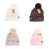 C.C.Beanie winter hat clear sequin faux fur Pom 