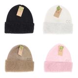 C.C.Beanie winter hat rhinestone net cuff black taupe white pink