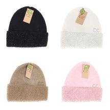 C.C.Beanie winter hat rhinestone net cuff black taupe white pink