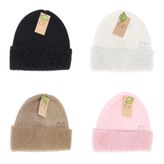 C.C.Beanie winter hat rhinestone net cuff black taupe white pink