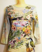 Sold Cactus Tropical Island  Flamingo green sage t-shirt Size large