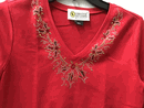 Christine Alexander red shirt Christmas holly berries v-neck fitted S
