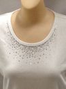  Christine Alexander Fitted white shirt pearl crystal scatter  medium 3/4 sleeve 