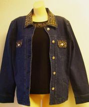Christine Alexander Golden leopard jacket blue denim size Medium