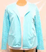 Christine Alexander plus size lace sleeve jacket all crystal Aqua grid 1x to 3x