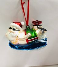 SC Christmas Santa Claus surfing beach ornament glass