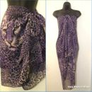 Cocktail Pareo long sarong georgette swimwear cover-up purple cheetah