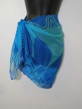 Cocktail Pareo short Tribal Garden blue  georgette swimwear cover-up 