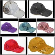 Cushees Sequin floral baseball cap purple yellow pink aqua white black