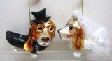 December Diamonds Basset hound bride & groom glass set holiday ornament