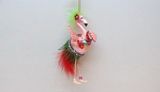 December Diamonds glass flamingp with green feather holiday ornament