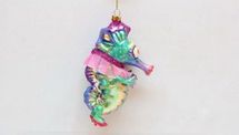 December Diamonds Glass seahorse in red heels holiday ornament