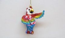 December Diamonds Painted glass parrot in Swimsuit on perch holiday ornament