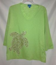 Sea Salt green v-neck shirt burnout  turtle M to.Xl 1x to 3x