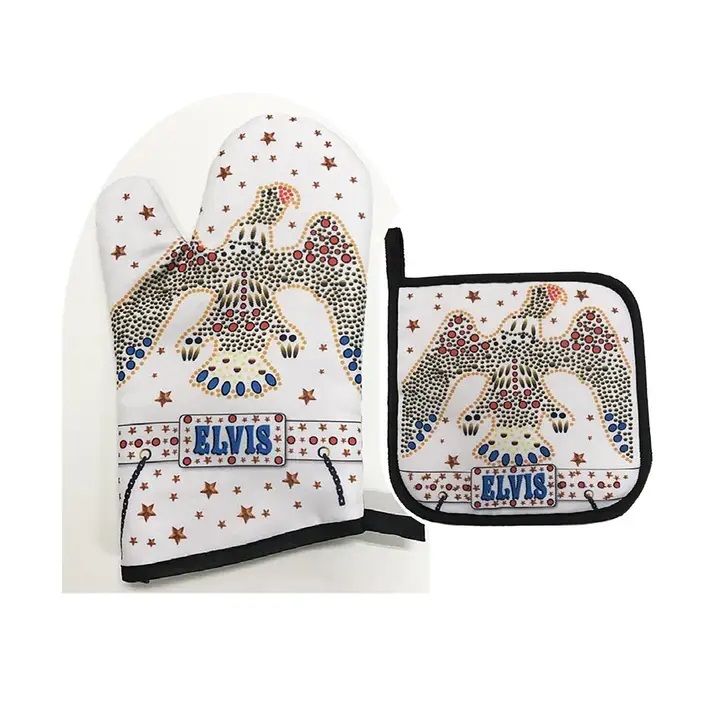 Elvis Presley White Jumpsuit Oven Mitt & Pot Holder Set - Licensed Collectible Kitchen Gift