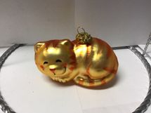 Glass Christmas orange cat ornament mini