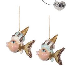 Goodwill Kissing fish ornament preorder ice cream set of 2