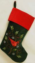 Green Christmas stocking red cardinal bird 19" by Season's Design