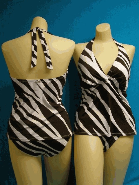 Jantzen 34D/DD tankini TOP separate swimwear brown white