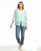 Jess & Jane cardigan mesh 2 button robin egg blue M to XL 1x to 3x