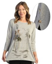 Jess & Jane tunic shirt Madrona baby terry gray trees M to XL