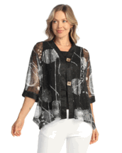 Jess & Jane Boucle Mesh cardigan Canvas black and white M to XL & 1x to 3x