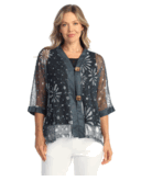 Jess & Jane Evangeline navy and white print Boucle mesh Cardigan M to XL & 1x to 3x