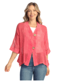 Jess & Jane Mineral washed flounce hem 2 button cardigan Rhaspberry  M to XL 1x-3x