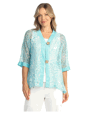 Jess & Jane Nautica aqua green and white floral print Boucle mesh cardigan M to XL & 1x to 3x