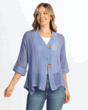 Jess & jane Pacific Blue Mineral washed Flounce Hem mesh 2 button cardigan