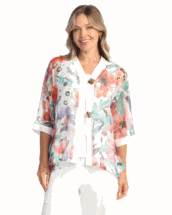 Jess & Jane Watercolor print Boucle mesh cardigan M to XL & 1x to 3x