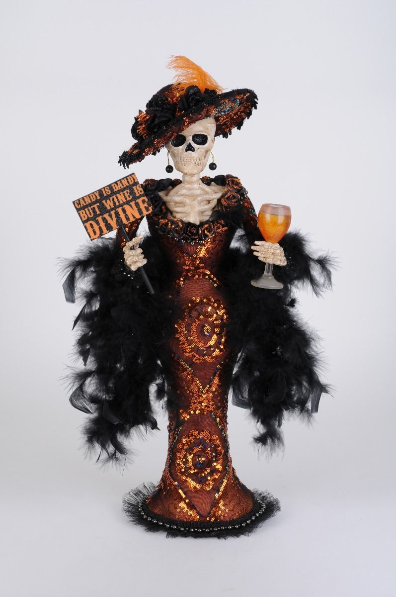 Karen Didion Halloween Divine Wine Lady Skeleton 23 inches