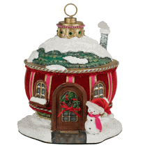 Katherine's Collection Christmas ornament house snowman Merry & Magnificent 8.75" red green pink