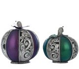 Katherine�s Collection Grimm scrollwork pumpkins set of 2 tea lights