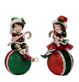 Katherine's Collection  Merry & Magnificent Christmas elf on ornament set of 2 red, green & pink