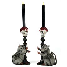 Katherine's Collection Halloween 2026 Kiss of Death Skull and Rat candle stick holders set of 2
