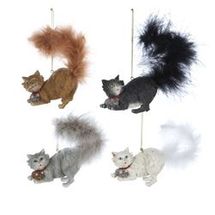 Kurt Adler Cat Fluffy Tail Christmas Ornament 3.5" brown or white