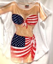 L. A Imprints Patriotic cover-up sarong USA flag stars & stripes  plus size