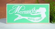 Mermaid Welcome sign wood Aqua & white