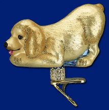 Sold Old World Christmas adorable playful puppy glass clip on ornament