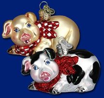 Old world Christmas Country Pig hog ornament black white