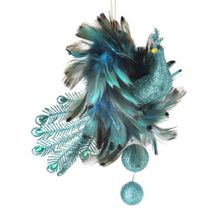 Peacock glitter & feather Christmas ornament 8"