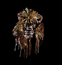 Premium rhinestone black shirt lion head short or 3/4 sleeve