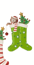 Raz Imports cat in  Christmas stocking ornament