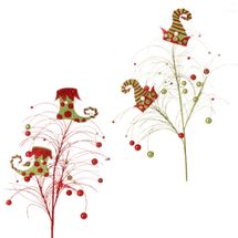 Raz Imports elf hat  glitter floral spray red green Christmas 33"