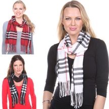 cashmere feel plaid scarf white, black, or red 68"