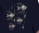 Premium rhinestone 4 fish black shirt short or 3/4 sleeve