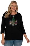 Rhinestone Christmas holiday Snowman family by the tree 3/4 sleeve shirt