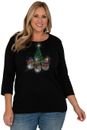 Rhinestone Christmas holiday Snowman family by the tree 3/4 sleeve shirt