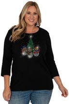 Rhinestone Christmas holiday Snowman family by the tree 3/4 sleeve shirt